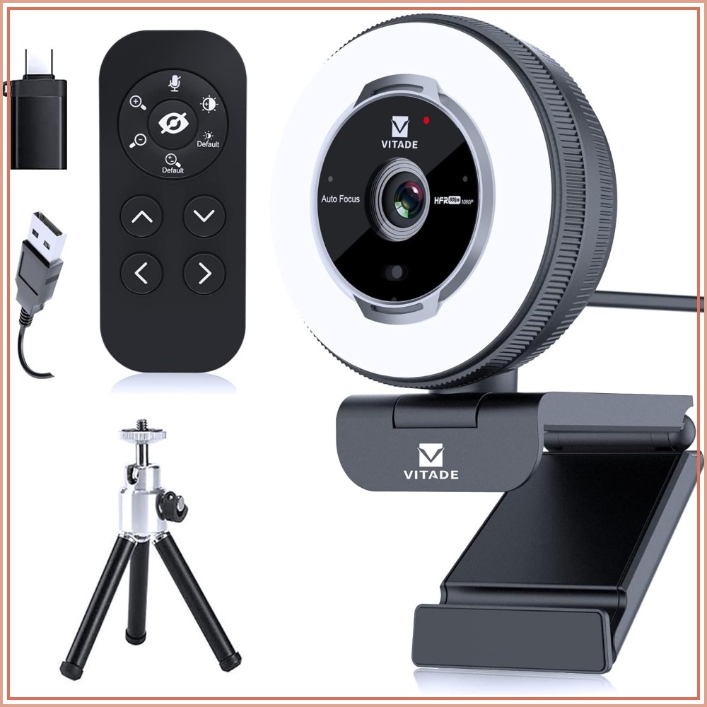 Webcam Ring Light - 1080P 60FPS Streaming Webcam with Remote