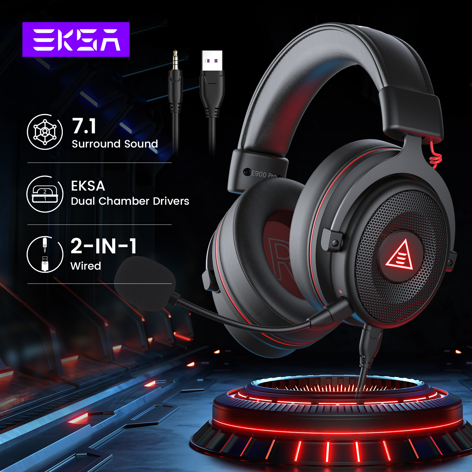Gaming Headset 7.1 - EKSA PC Gaming Headphones Over-Ear,E900 Pro