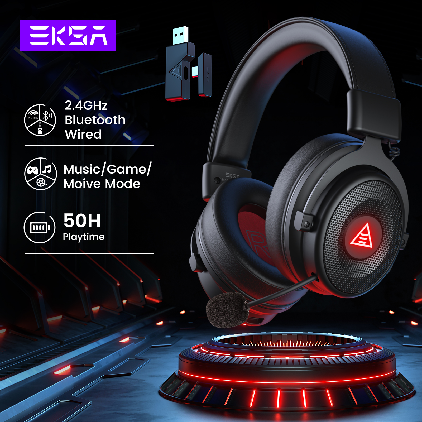 Gaming Headset 7.1 - EKSA E900 BT 2.4GHz Wireless Bluetooth
