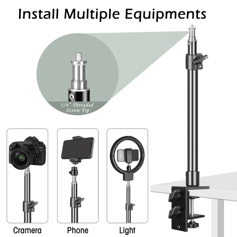 Webcam Ring Light - Desk Mount Stand,Adjustable Table Aluminum Light