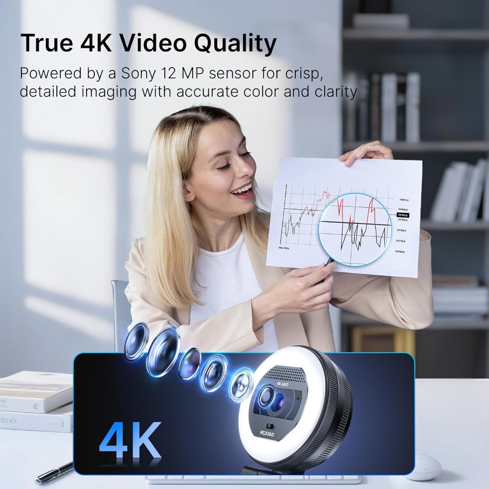 4K Webcam with Ring Light, PDA - Webcam Ring Light ulasan dan harga