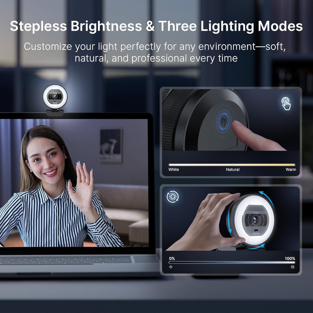 4K Webcam with Ring Light, PDA - Webcam Ring Light ulasan dan harga