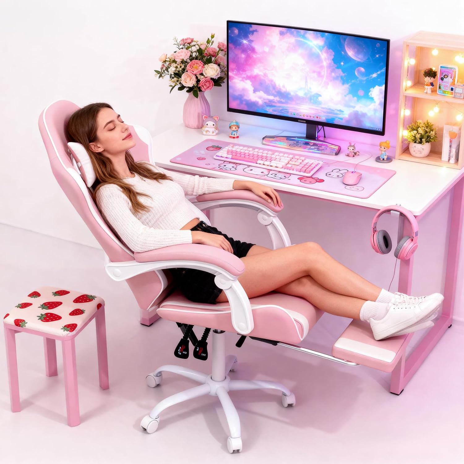 Pink Gaming Chair with Headres - Gaming & Esports District ulasan dan harga
