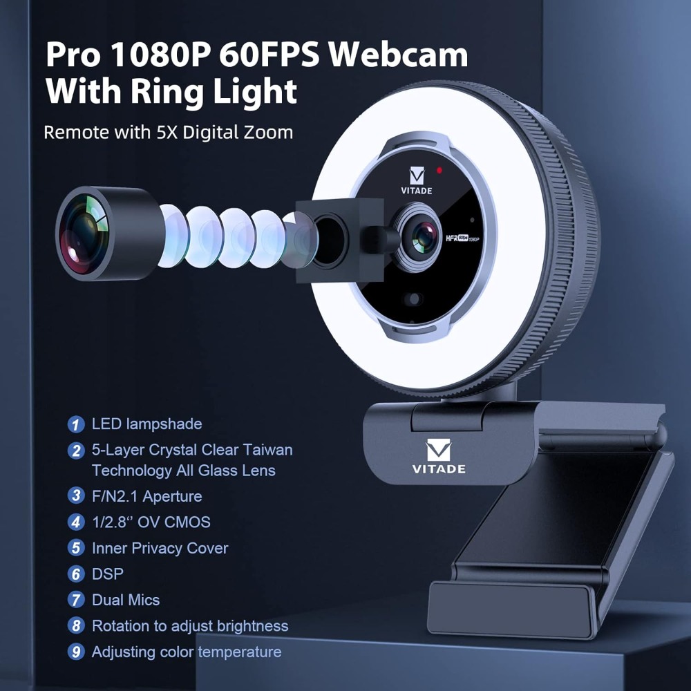 1080P 60FPS Streaming Webcam w - Webcam Ring Light ulasan dan harga
