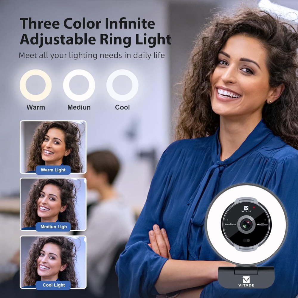 1080P 60FPS Streaming Webcam w - Webcam Ring Light ulasan dan harga