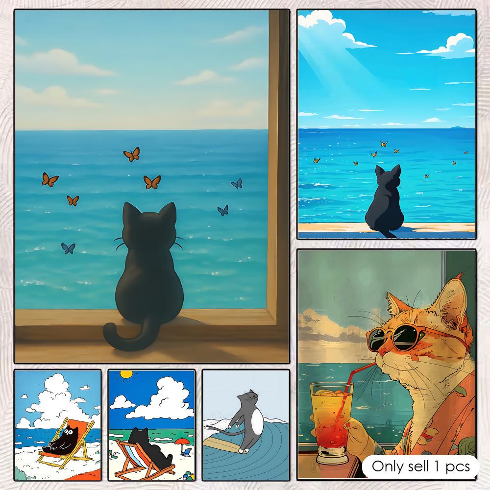 Cat on Beach Poster Wall Art R - Esports Gaming Lounge ulasan dan harga