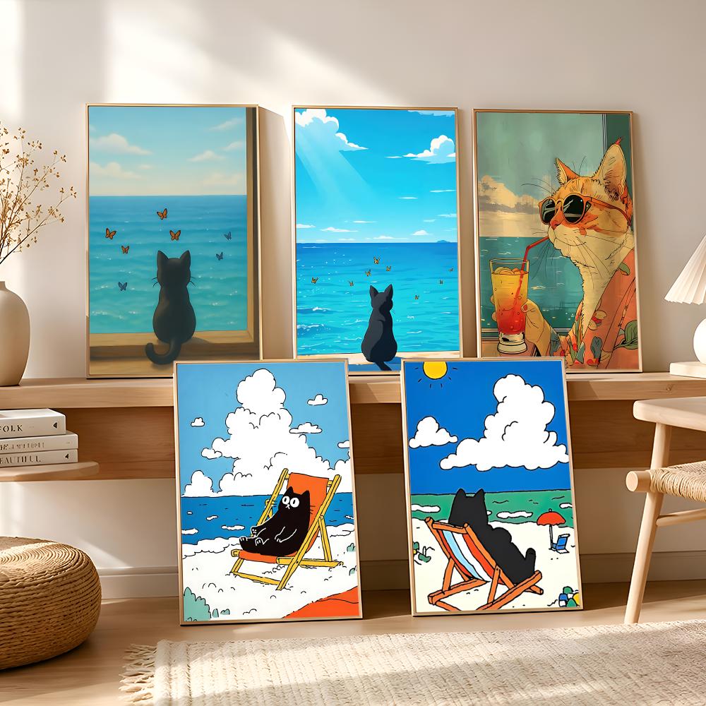 Cat on Beach Poster Wall Art R - Esports Gaming Lounge ulasan dan harga